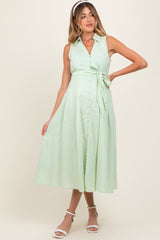 Mint Green Sleeveless Linen Blend Maternity Midi Shirt Dress