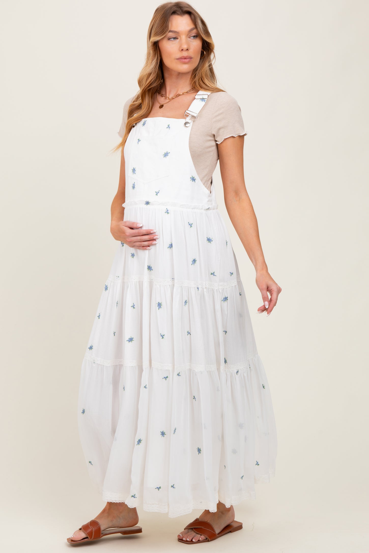 White Embroidered Floral Maternity Skirtall