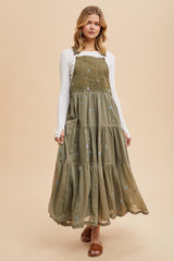 Olive Embroidered Floral Skirtall