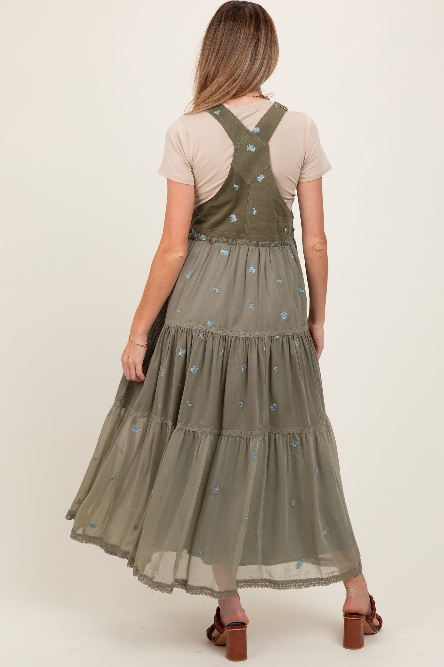 Olive Embroidered Floral Maternity Skirtall