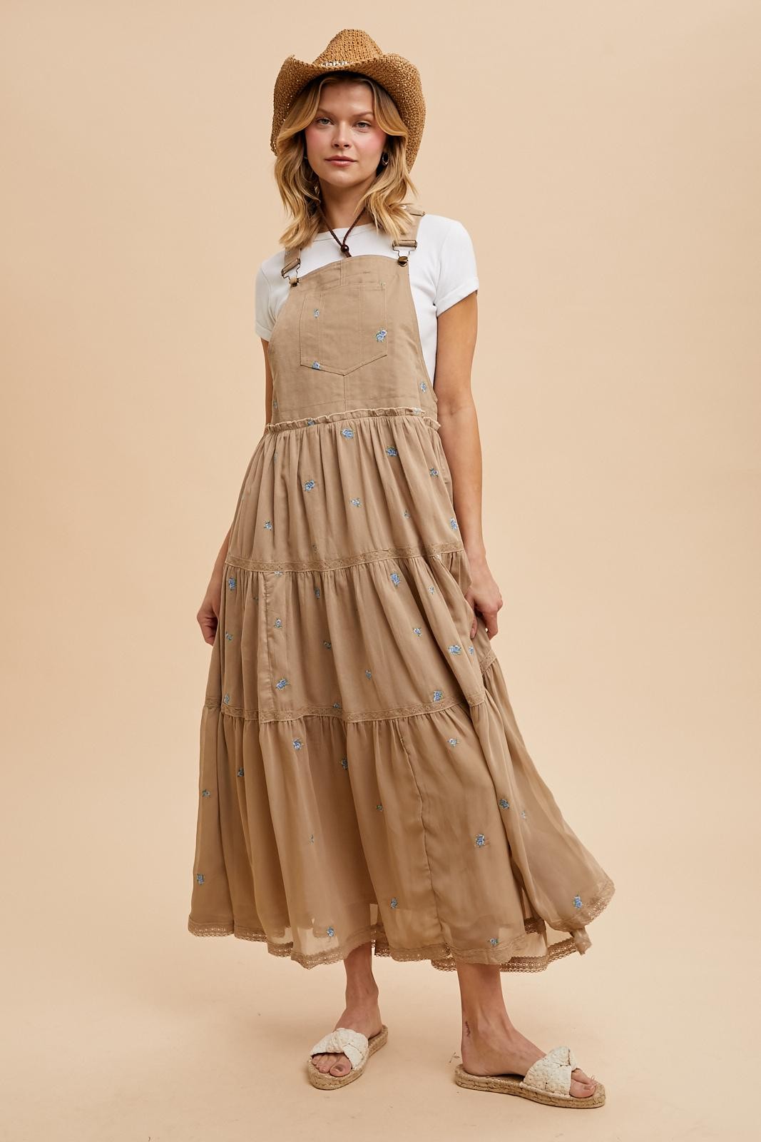 Light Taupe Embroidered Floral Skirtall