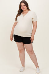 Black Cut Fringe Hem Maternity Plus Jean Shorts