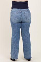 Blue Ripped Knee Wide Leg Maternity Plus Jeans