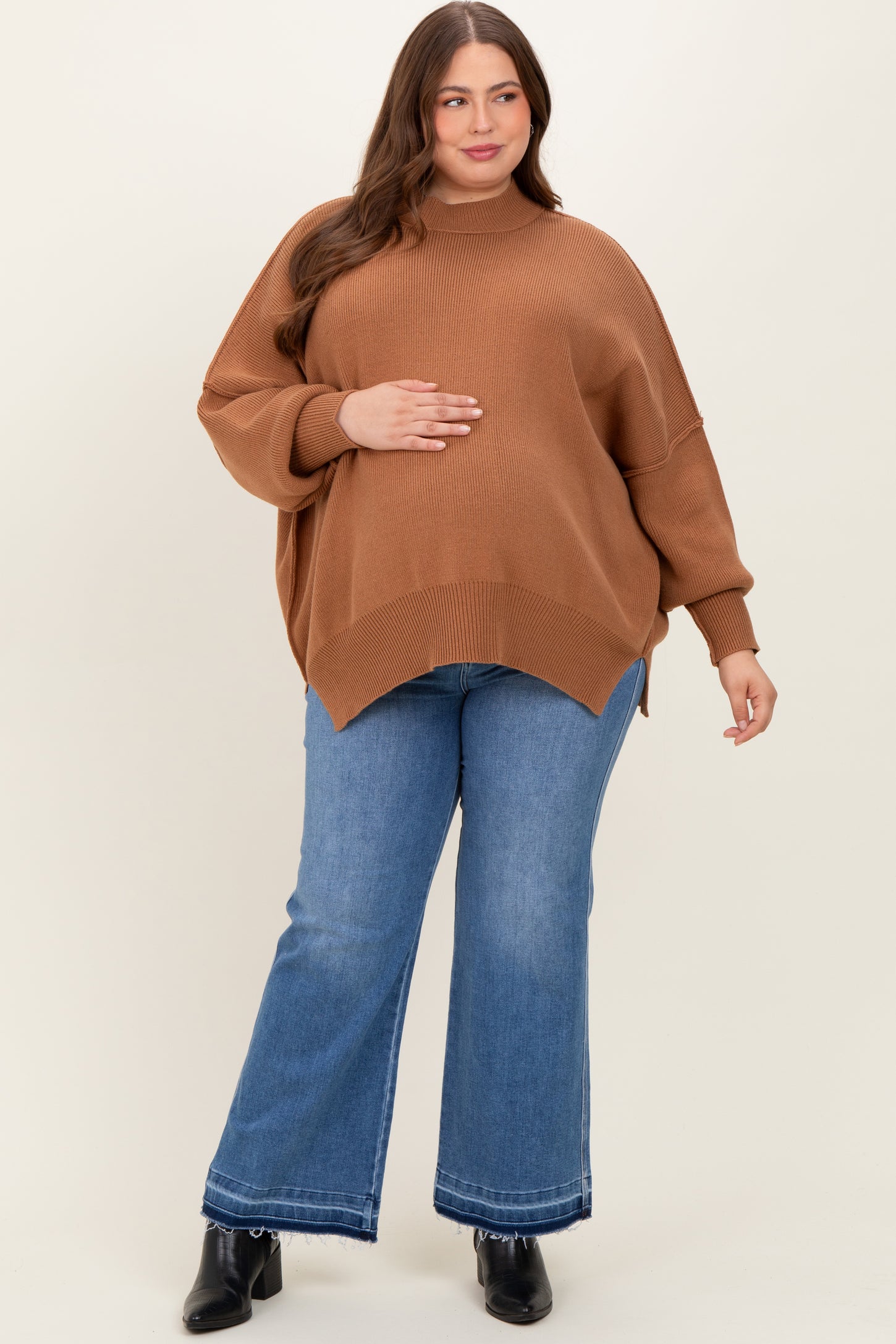 Blue Raw Hem Distressed Ankle Wide Leg Maternity Plus Jeans