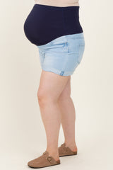 Light Blue Cuffed Raw Hem Maternity Plus Denim Shorts