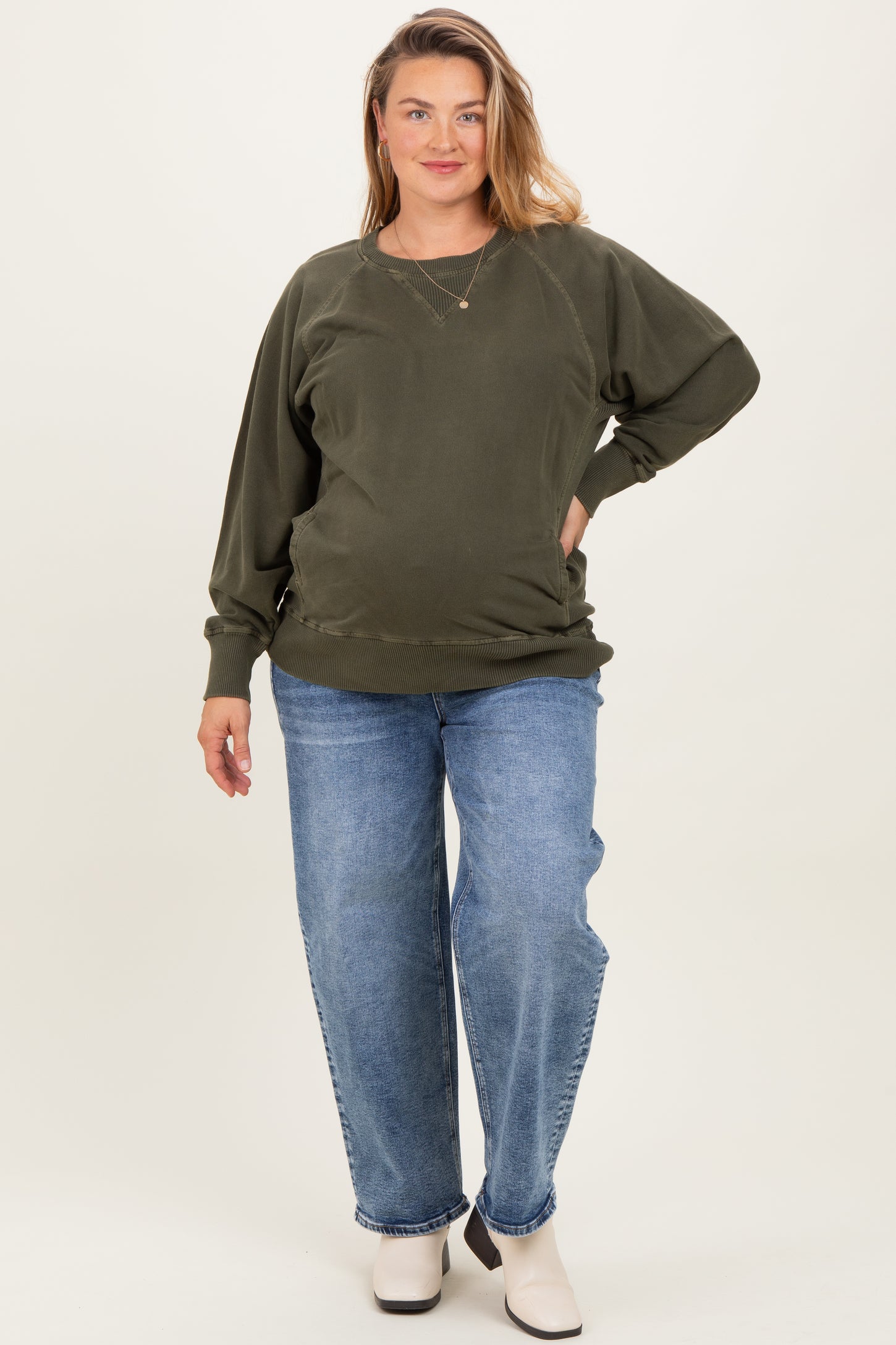 Blue Slim Ankle Barrel Leg Maternity Plus Jeans