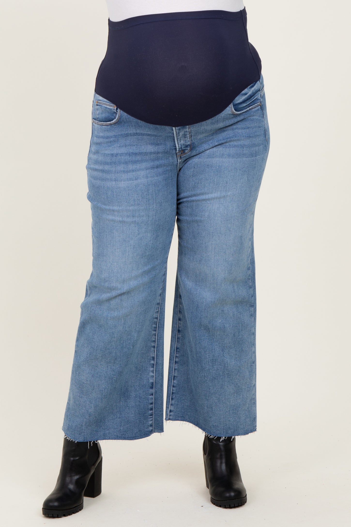 Blue Cut Hem Cropped Wide Leg Maternity Jeans