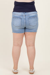 Blue Cut Hem Maternity Plus Jean Shorts