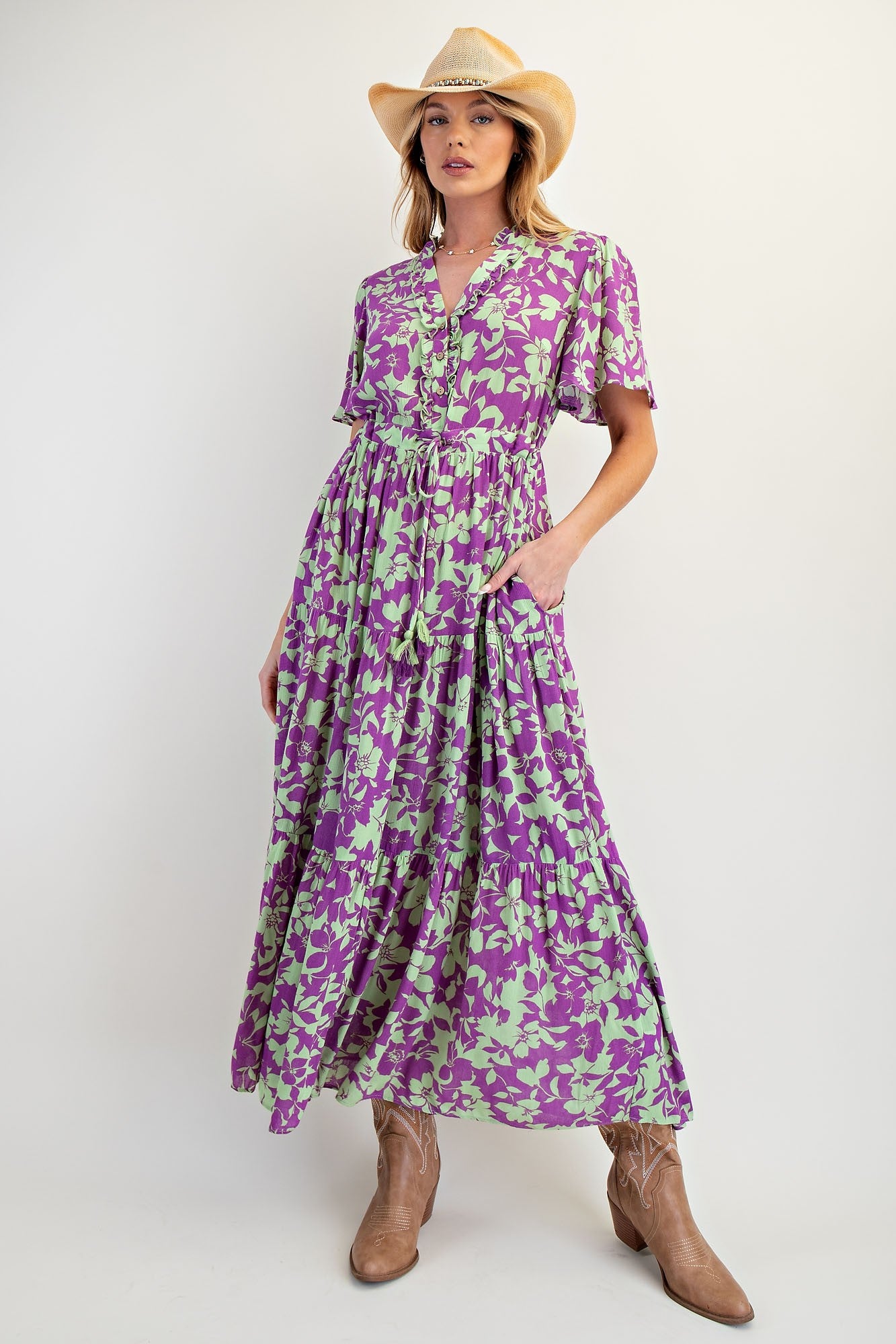 Mint Green Button Ruffle Detail Maternity Maxi Dress