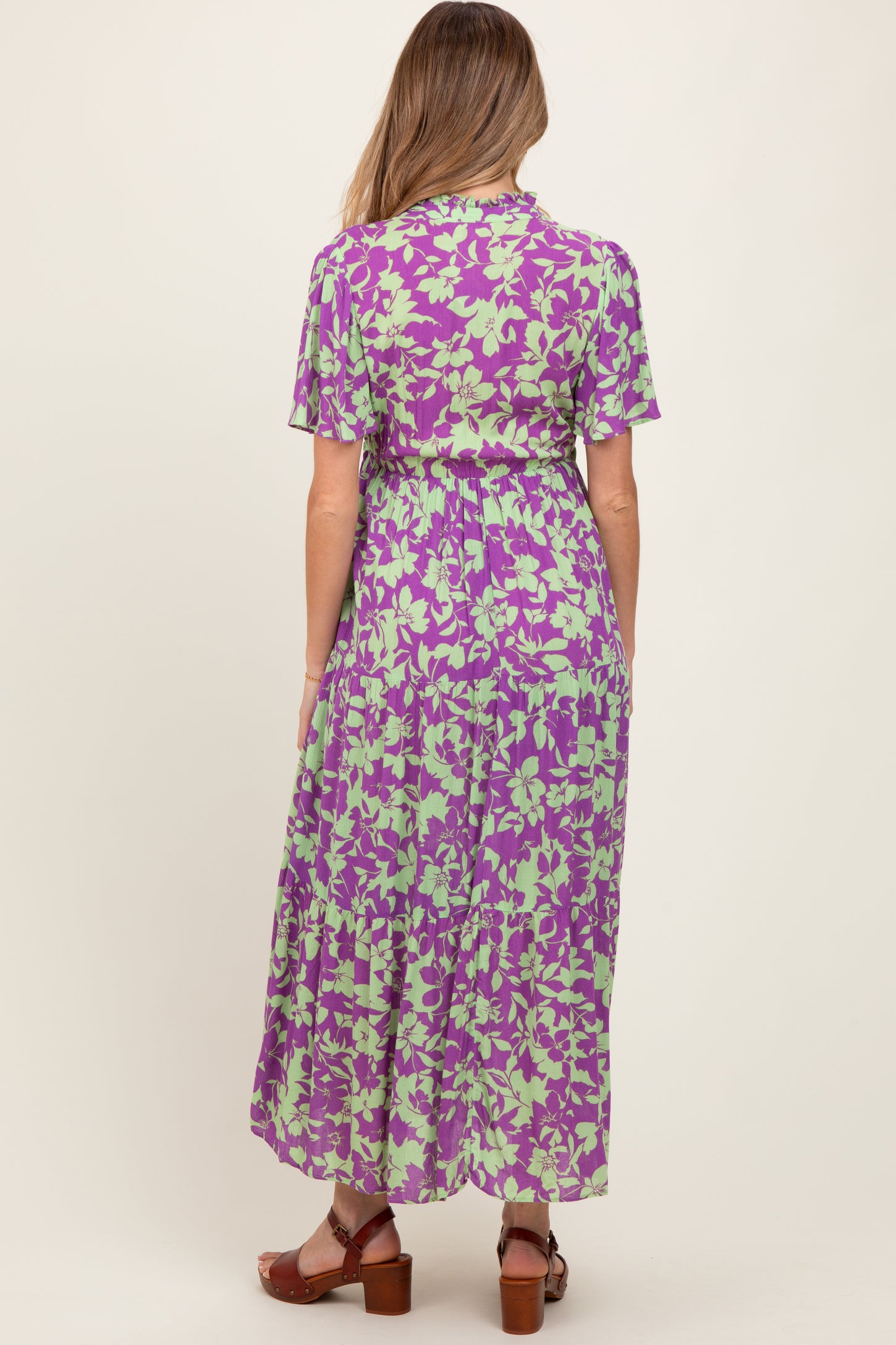 Mint Green Button Ruffle Detail Maternity Maxi Dress