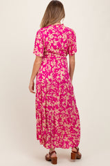 Fuchsia Button Ruffle Detail Maternity Maxi Dress