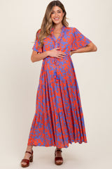 Orange Button Ruffle Detail Maternity Maxi Dress