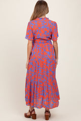 Orange Button Ruffle Detail Maternity Maxi Dress