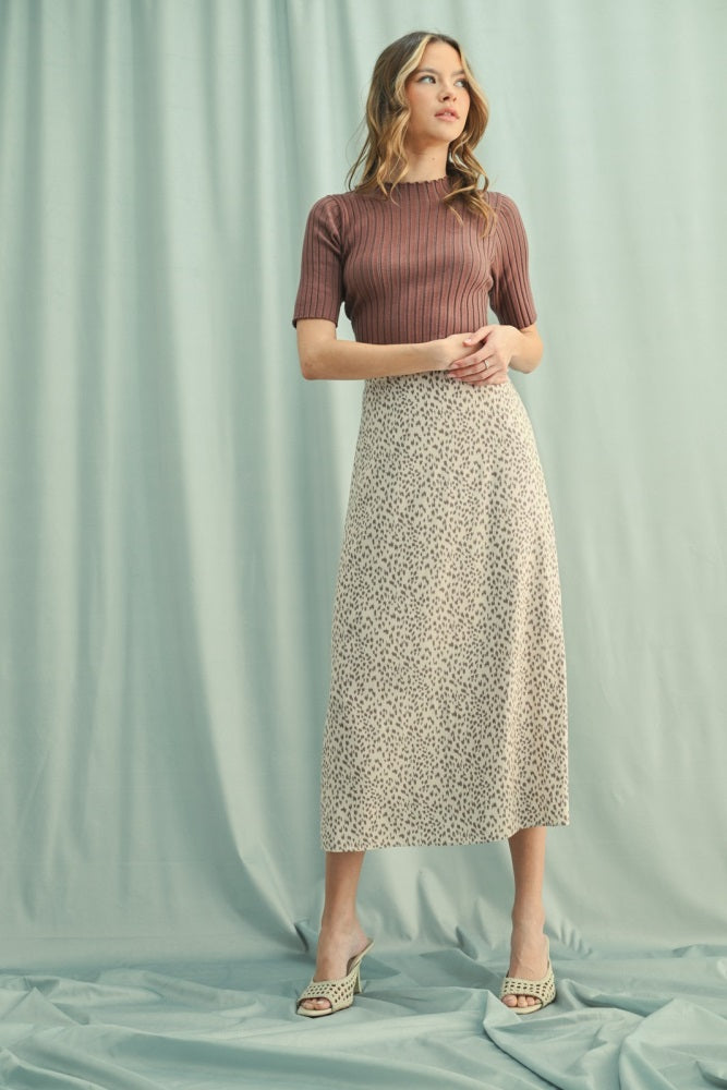 Mocha Ribbed Mock Neck Knit Short Sleeve Top