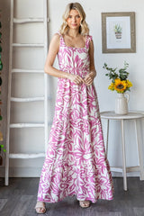Mauve Floral Shoulder Tie Tiered Maternity Maxi Dress