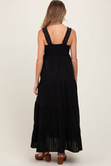 Black Swiss Dot Tiered Sleeveless Maternity Maxi Dress