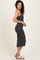 Black Striped Bow Detail Fitted Midi Dress