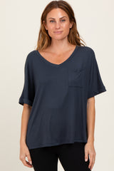 Charcoal Oversized V-Neck Front Pocket T-Shirt