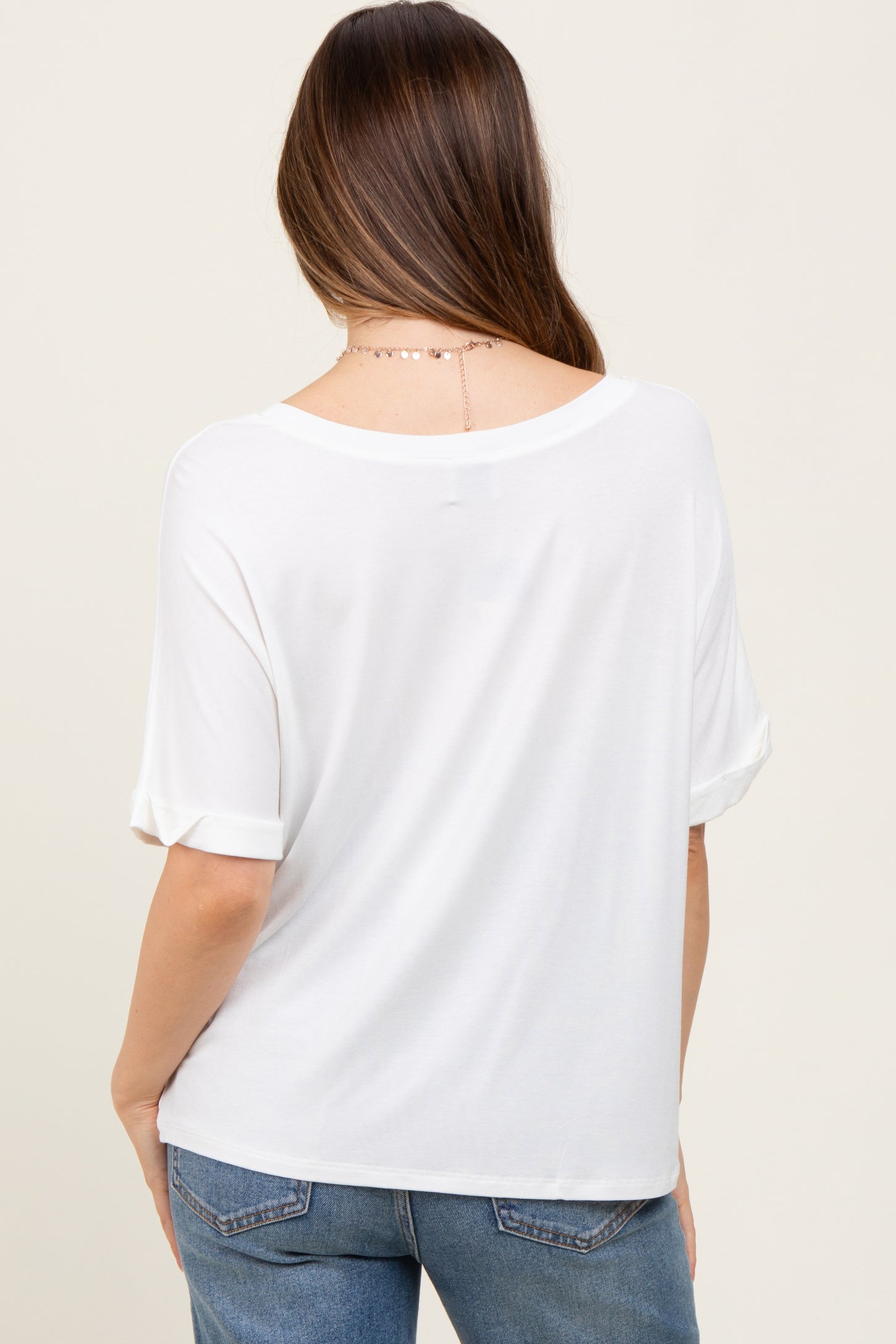 White Oversized V-Neck Front Pocket Maternity T-Shirt