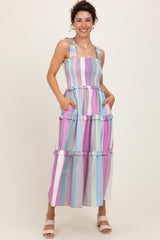 Lavender Wide Stripe Smocked Tiered Midi Dress