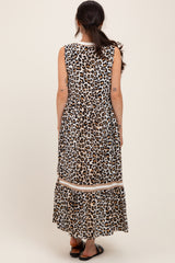 Camel Animal Print Contrast Sleeveless Maternity Midi Dress