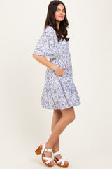 Periwinkle Floral V-Neck Flutter Sleeve Mini Dress