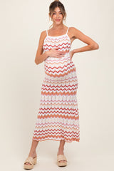 Salmon Pointelle Chevron Knit Open Back Maternity Midi Dress