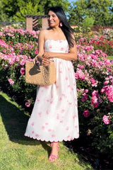 Pink Floral Scallop Edge Back Cutout Maxi Dress