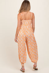 Peach Printed Button Detail Maternity Jumpsuit