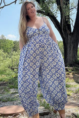 Royal Blue Printed Button Detail Maternity Jumpsuit