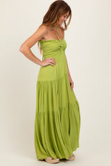 Lime Smocked Halter Tiered Maxi Dress