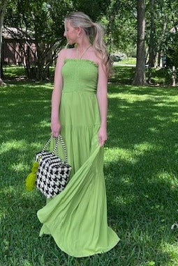 Lime Smocked Halter Tiered Maxi Dress