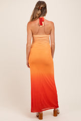 Peach Ombre Halter Neck Cutout Maternity Maxi Dress