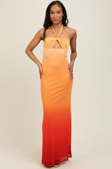 Peach Ombre Halter Neck Cutout Maxi Dress