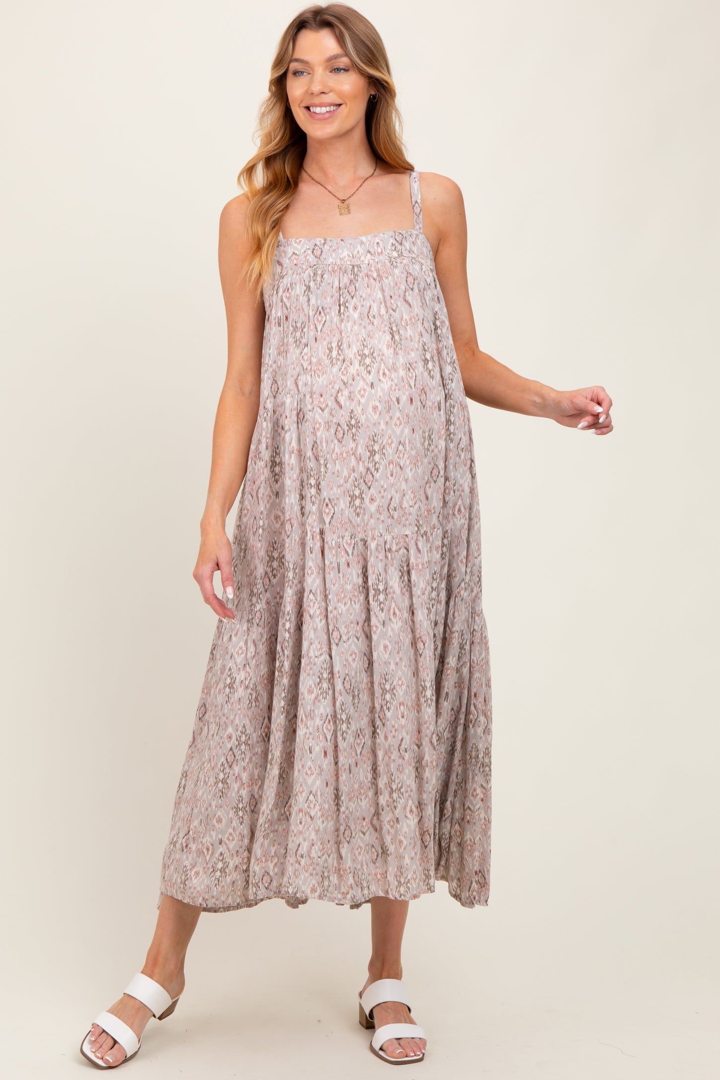 Grey Tiered Sleeveless Maternity Maxi Dress