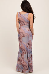 Mauve Watercolor Draped Neck Maternity Maxi Dress