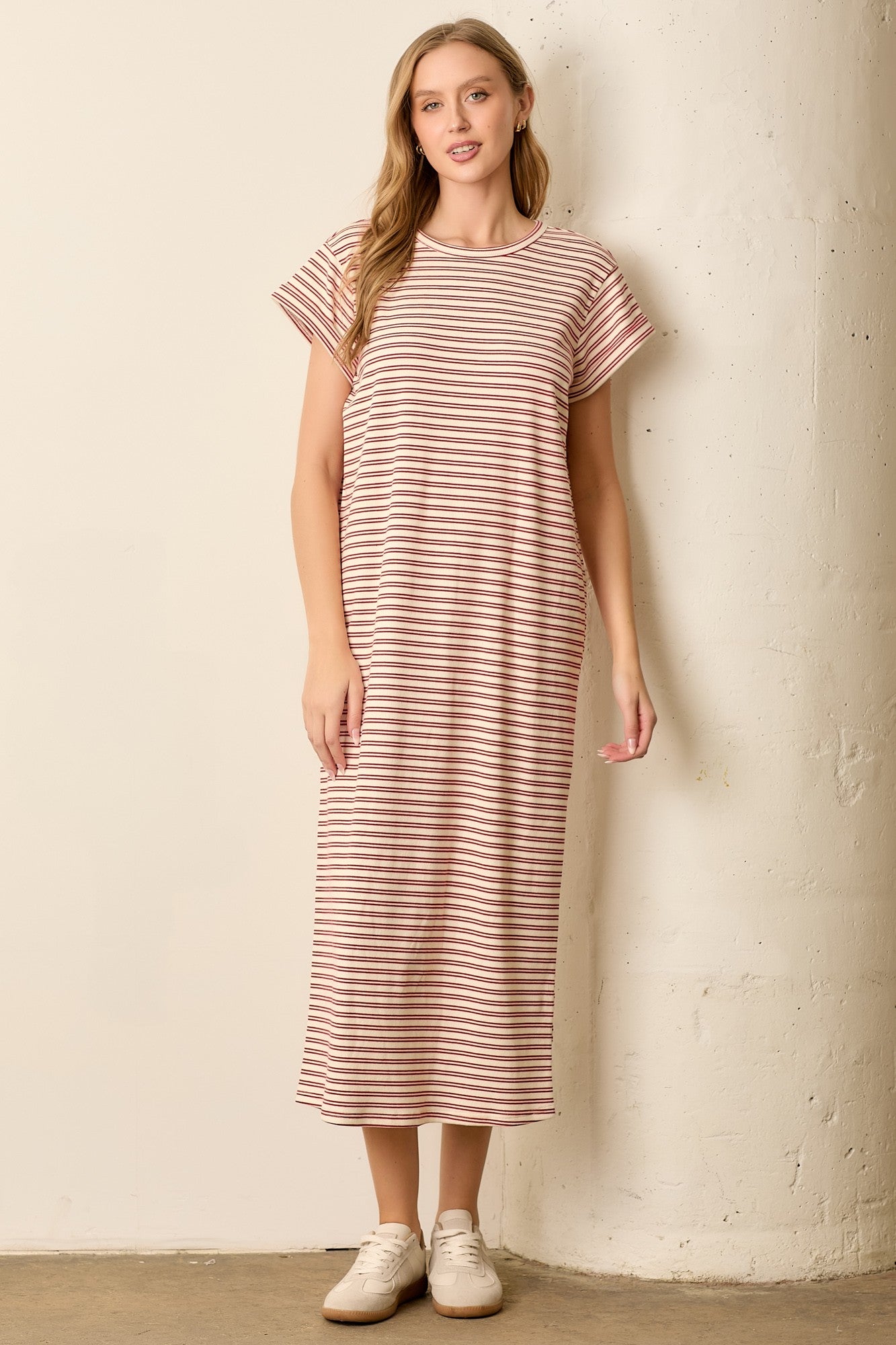 Red Striped Midi T-Shirt Dress