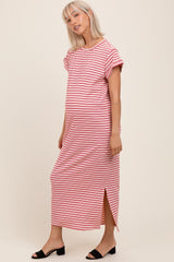 Red Striped Maternity Midi T-Shirt Dress