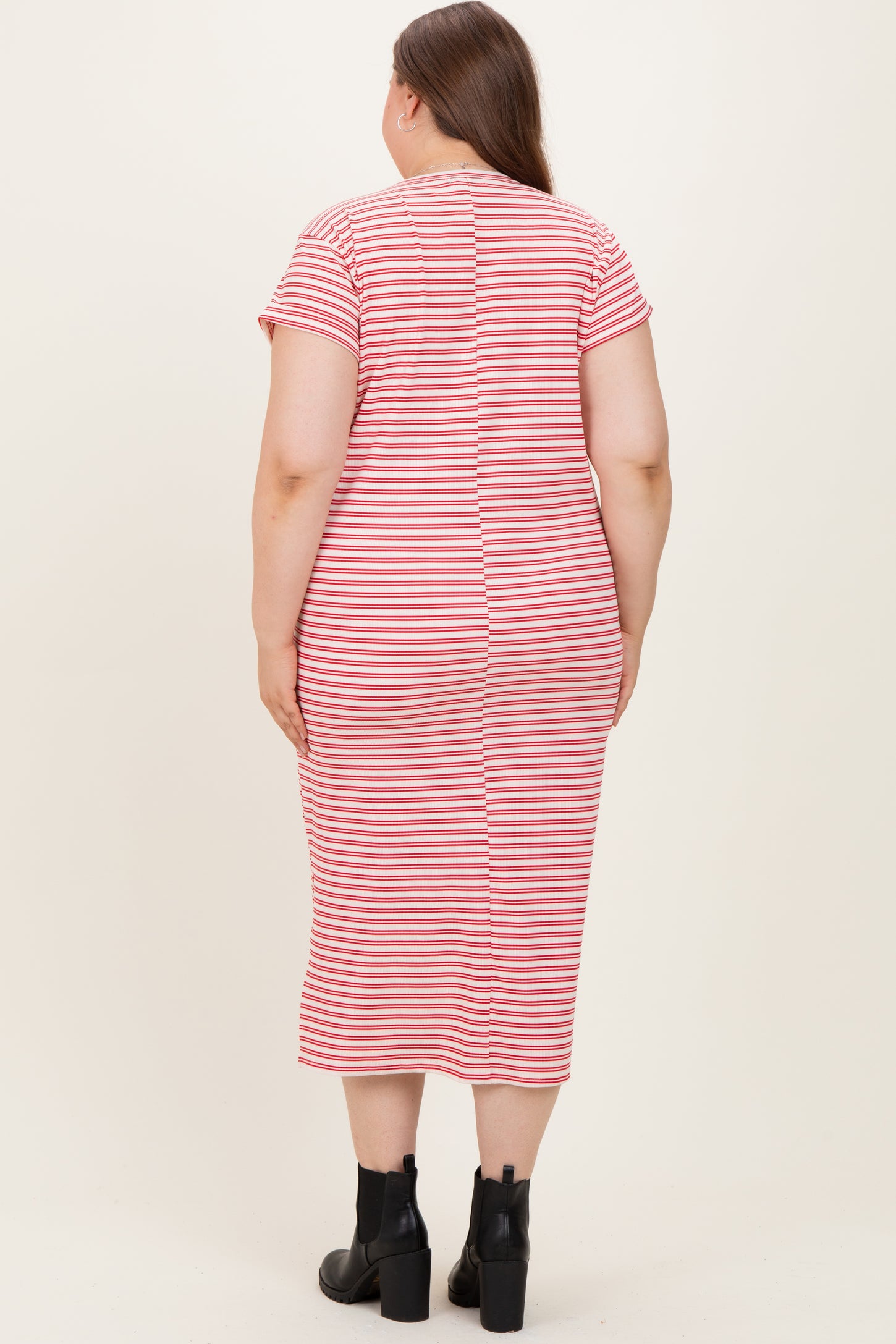 Red Striped Maternity Plus Midi T-Shirt Dress