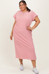 Red Striped Plus Midi T-Shirt Dress