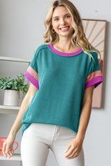 Teal Ribbed Colorblock Detail Maternity Short Sleeve Top