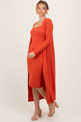 Orange Ribbed Cardigan 2 Piece Set