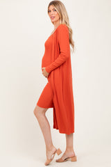 Orange Ribbed Cardigan 2 Piece Maternity Set