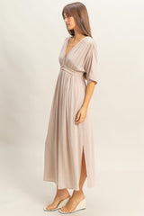 Beige V-Neck Braid Detail Maxi Dress