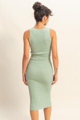 Mint Green Ribbed Sleeveless Midi Dress