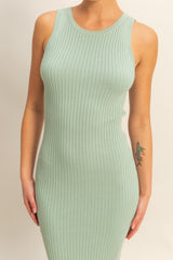 Mint Green Ribbed Sleeveless Midi Dress