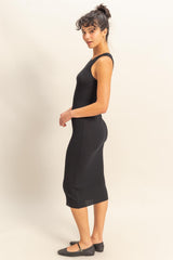 Black Ribbed Sleeveless Midi Dress