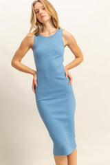 Light Blue Ribbed Sleeveless Midi Dress