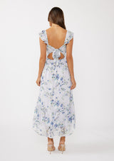 Lilac Floral Textured Open Back Tie Maxi Dress