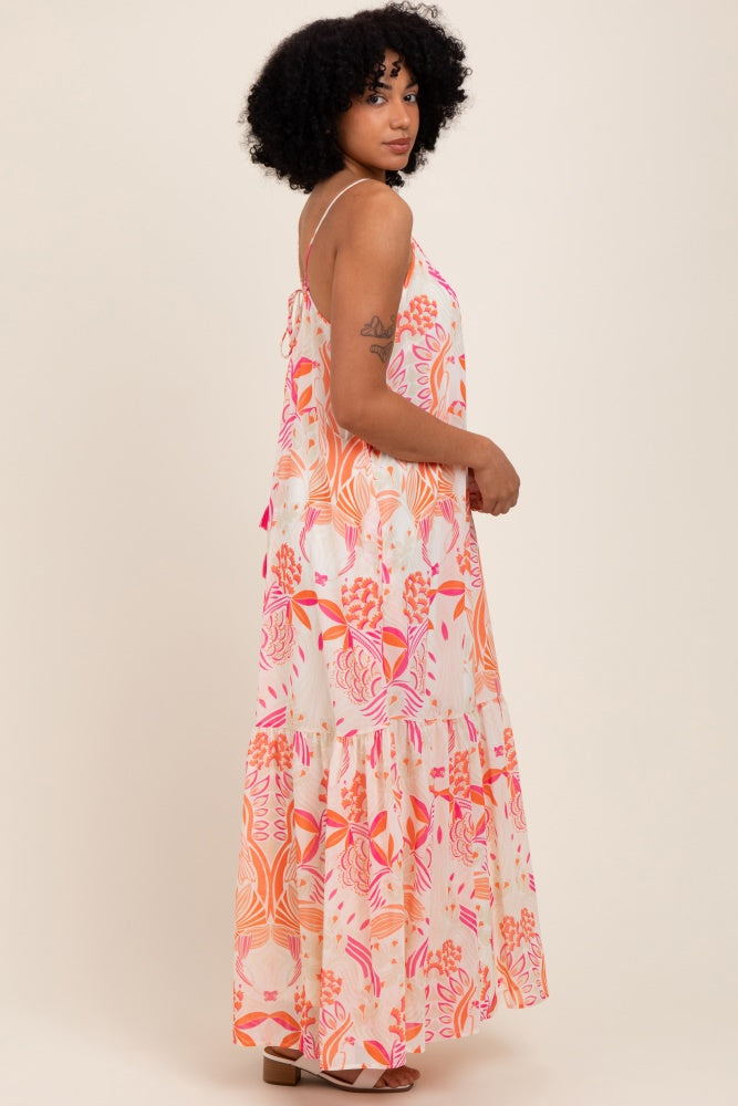 Orange Floral Tie Back Maxi Dress